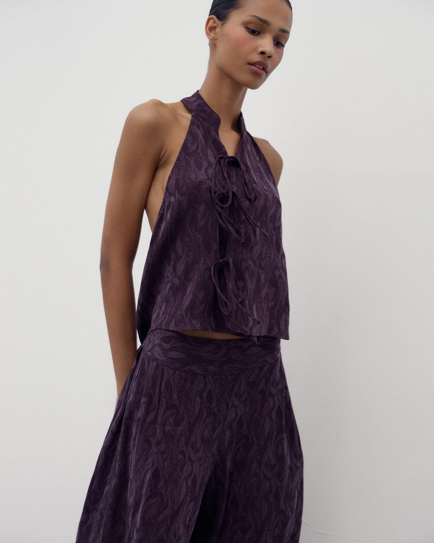 Top Halter Laçadas Jacquard Roxo