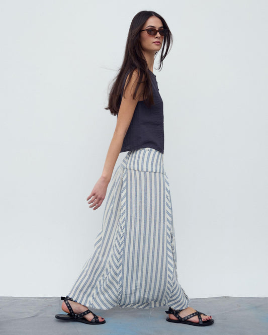 Falda Tejido Rustico Cinturilla Rayas Azul