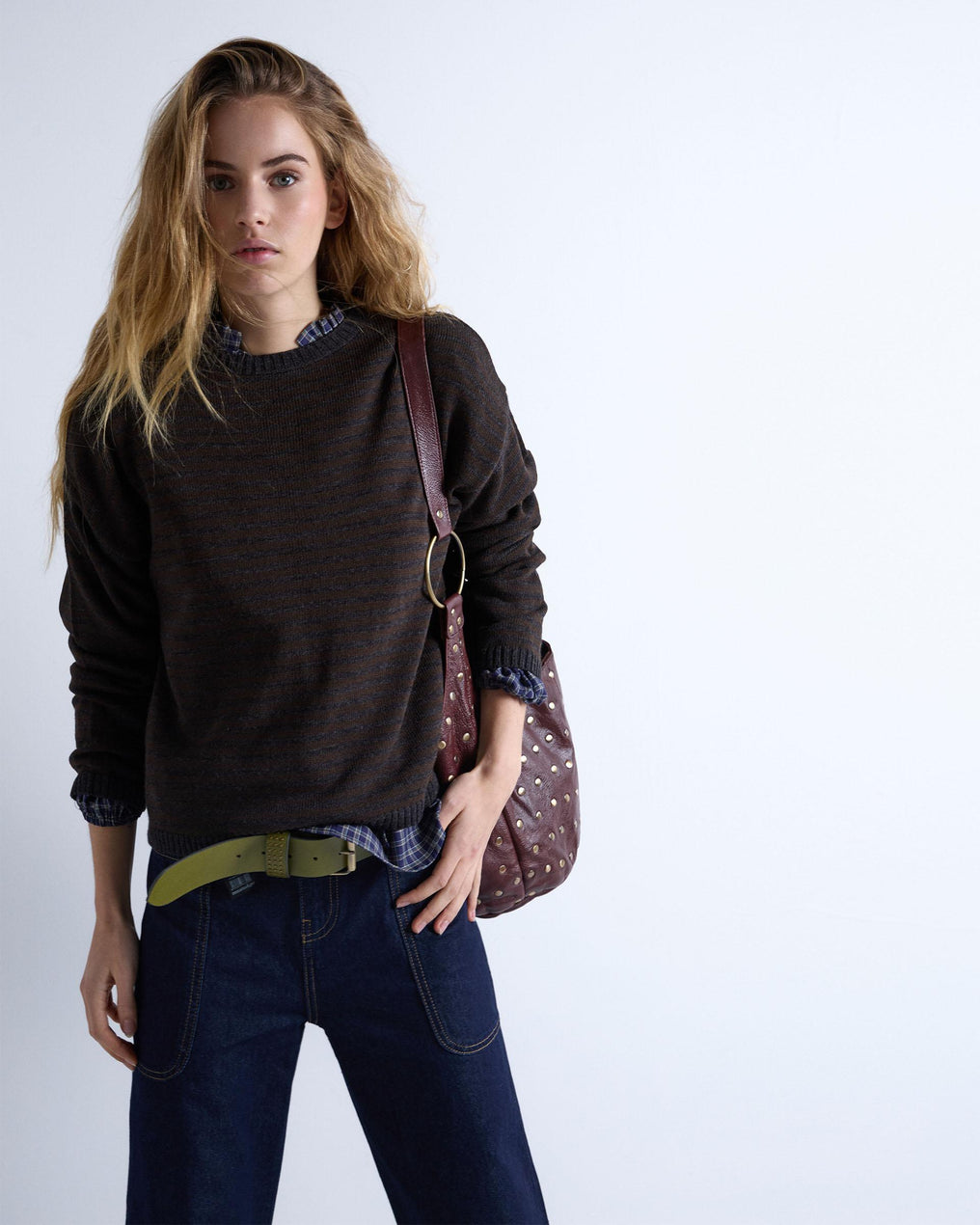 Anthracite Striped Crew Neck Sweater