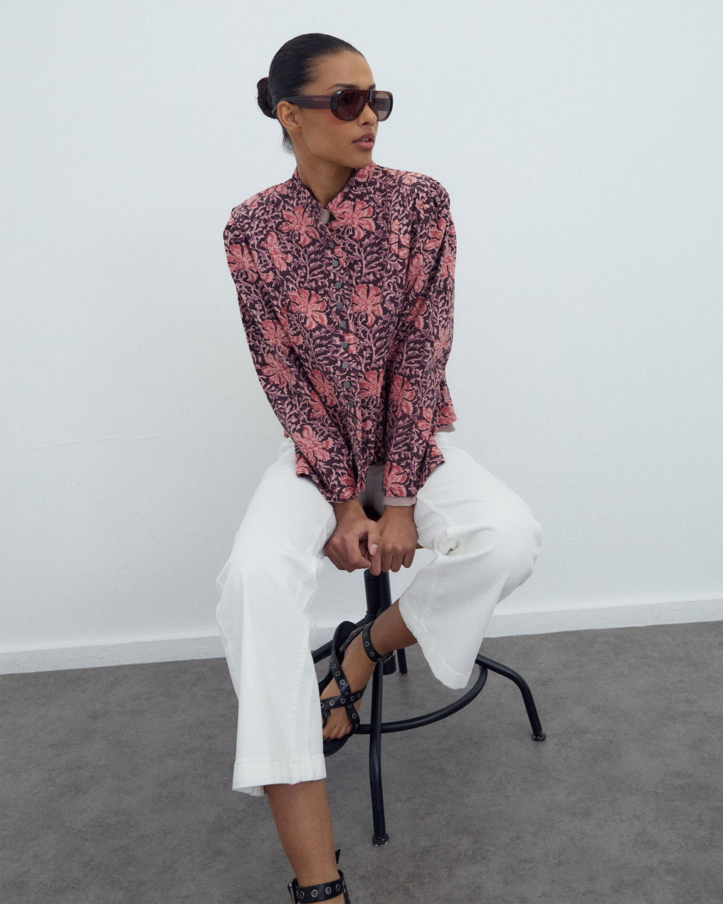 Veste Boutons Imprimé Floral Rose