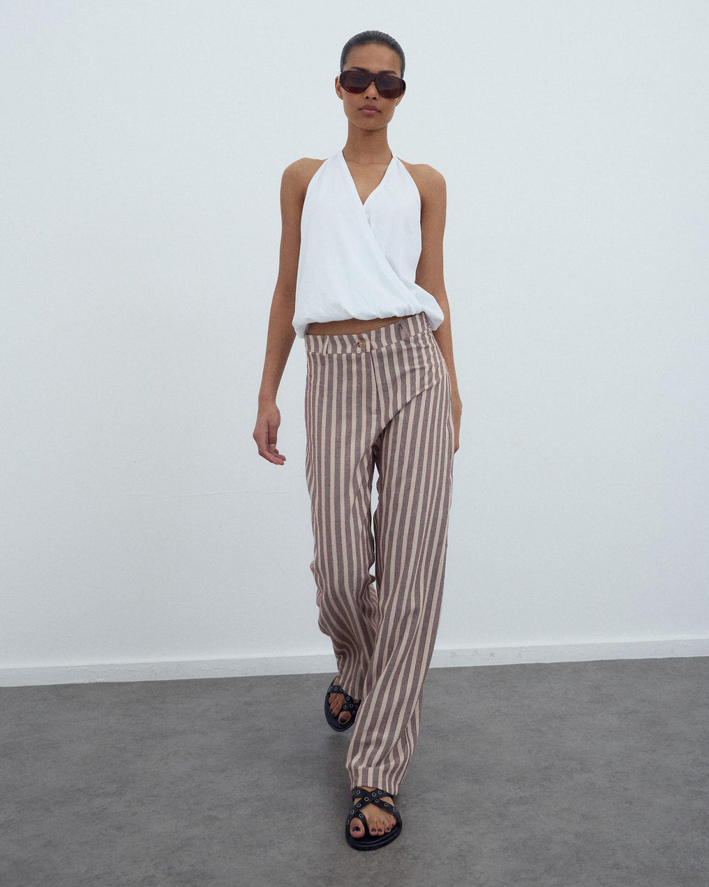 Brown Striped Flowy Trousers