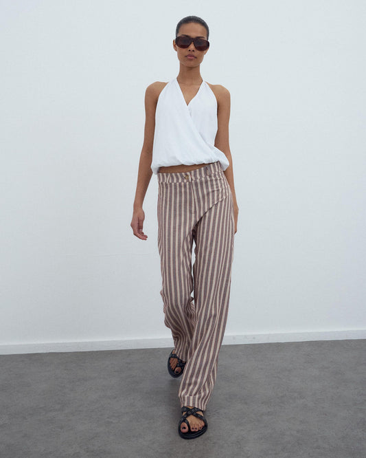 Pantalón Fluido Rayas Marrón