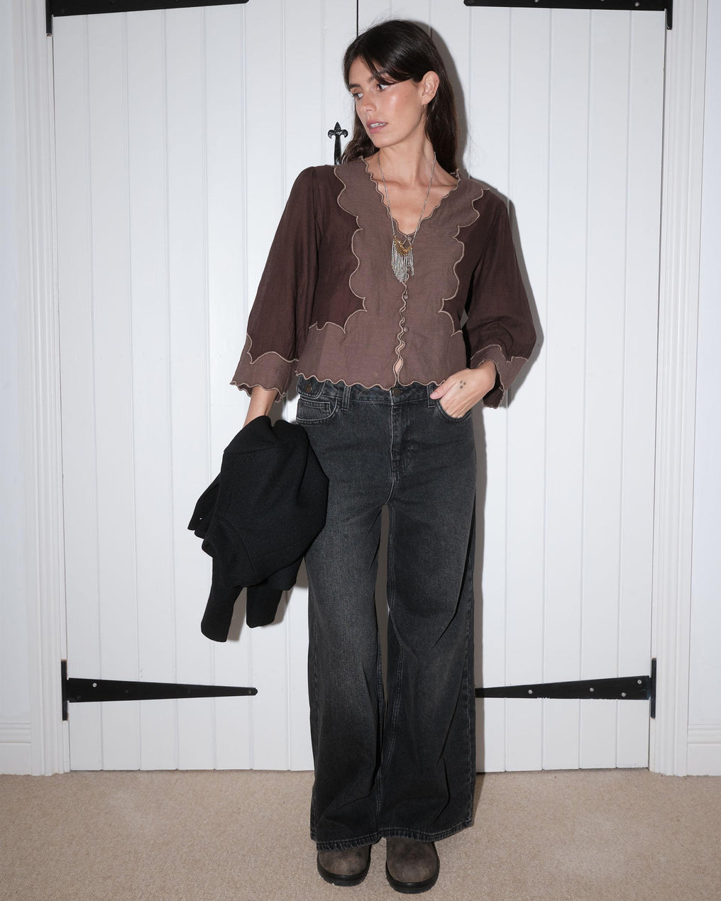 Jeans with Belt Loops and Buttons, Anthracite