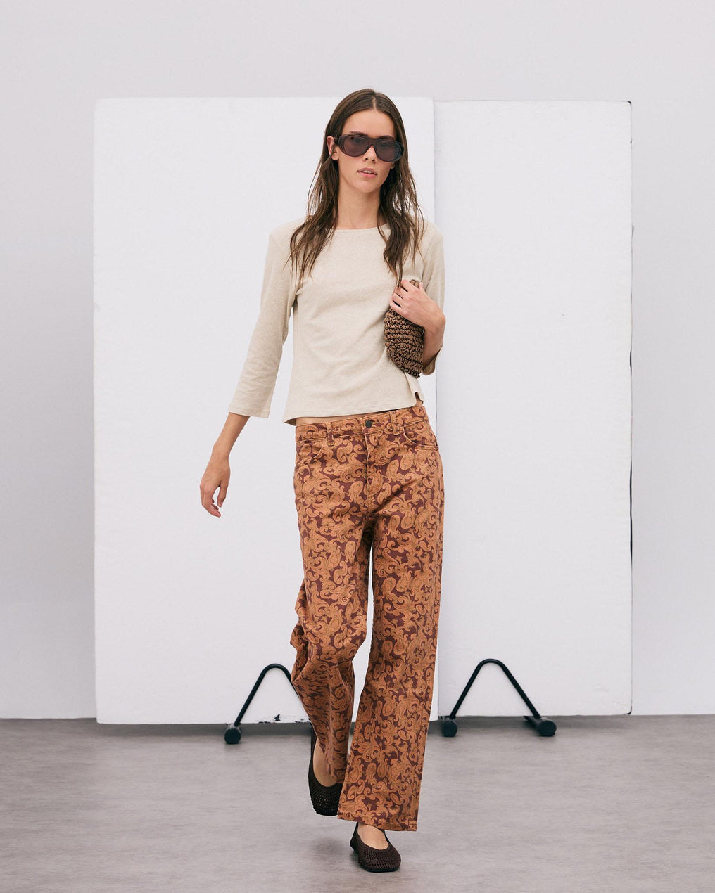 Orange Paisley Print Jeans