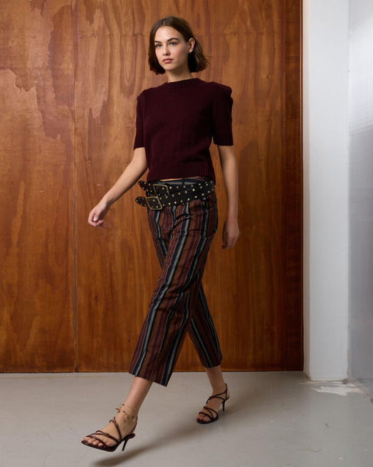 Striped Pants with Velvet Detail in Tile