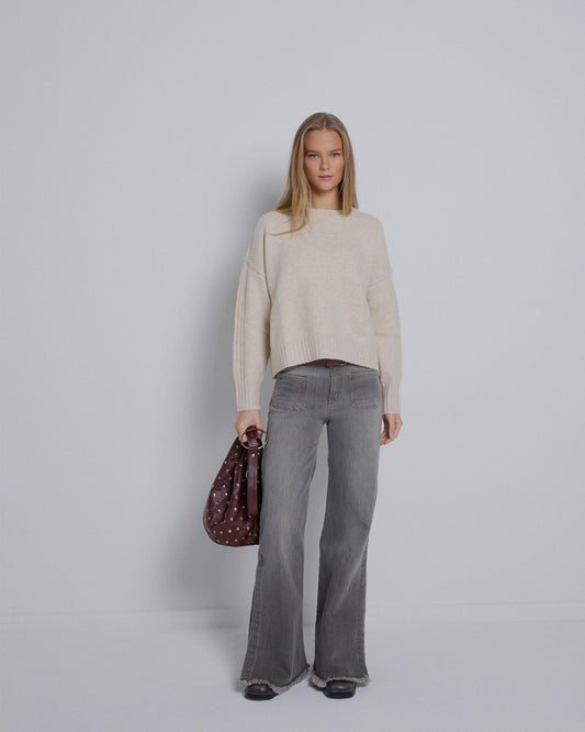 Gray Bell-bottom Jeans with Slits