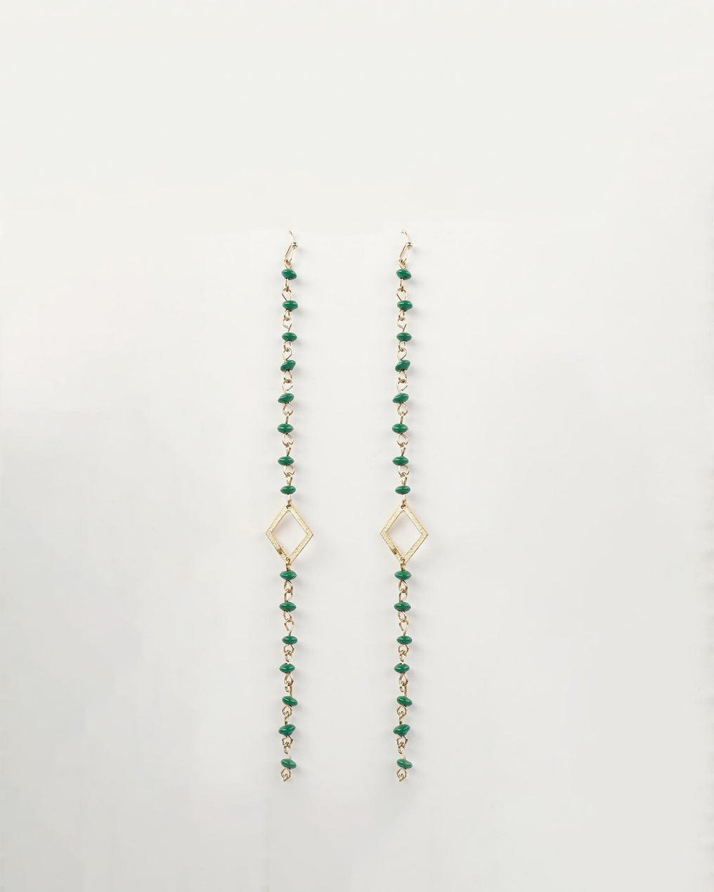 Pendientes Tiras Piedras Rombo Verde
