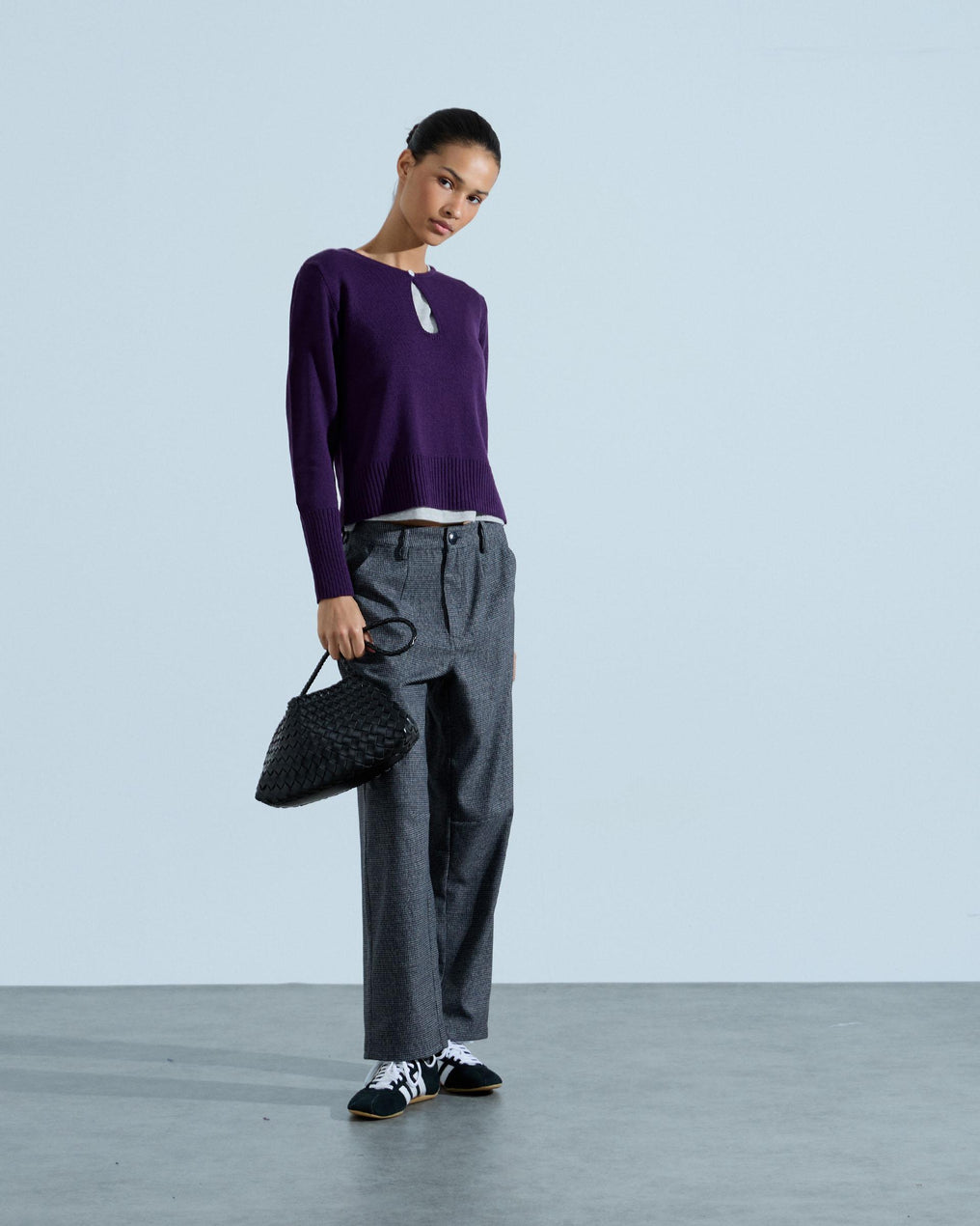 Pantalón Recto Cuadros Gris
