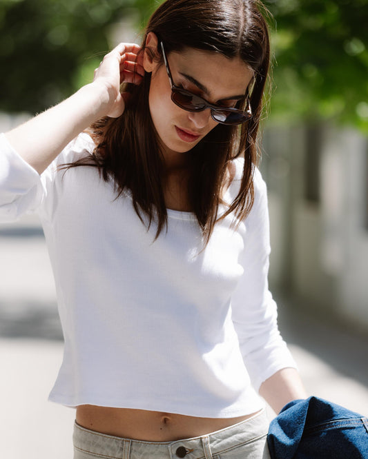 T-shirt Rib Decote Redondo Branco