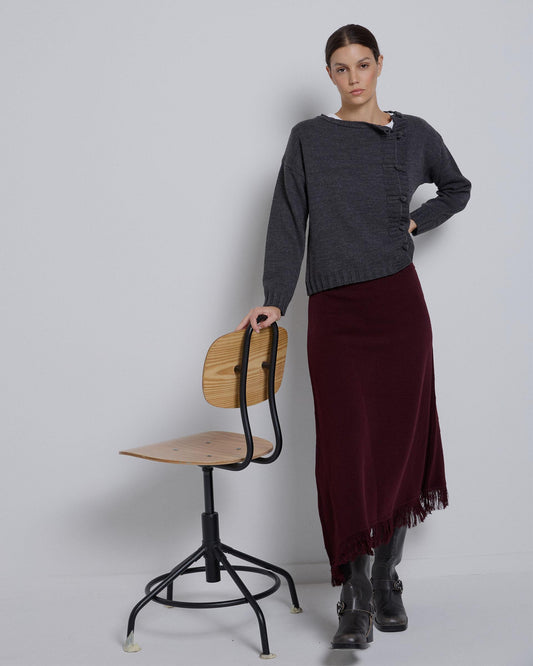 Falda Punto Asimetrica Flecos Morado