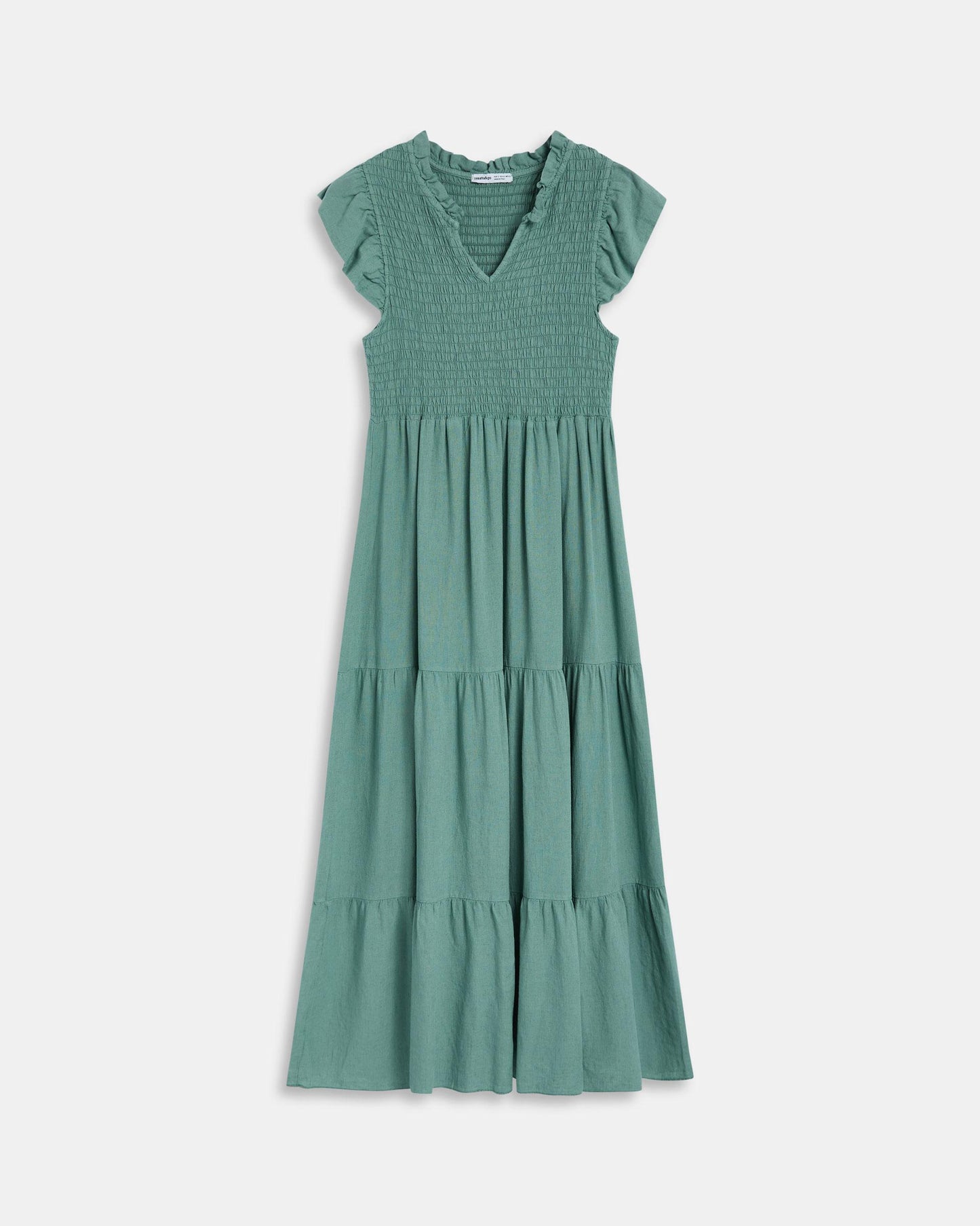 Robe Long Lin Nid D’abeille Vert D’eau