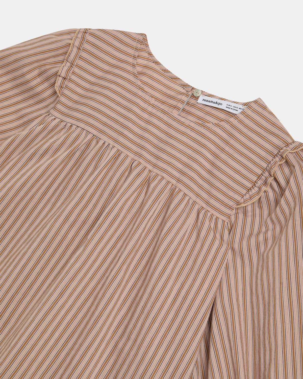 Blouse Rose à Rayures et Empiècement