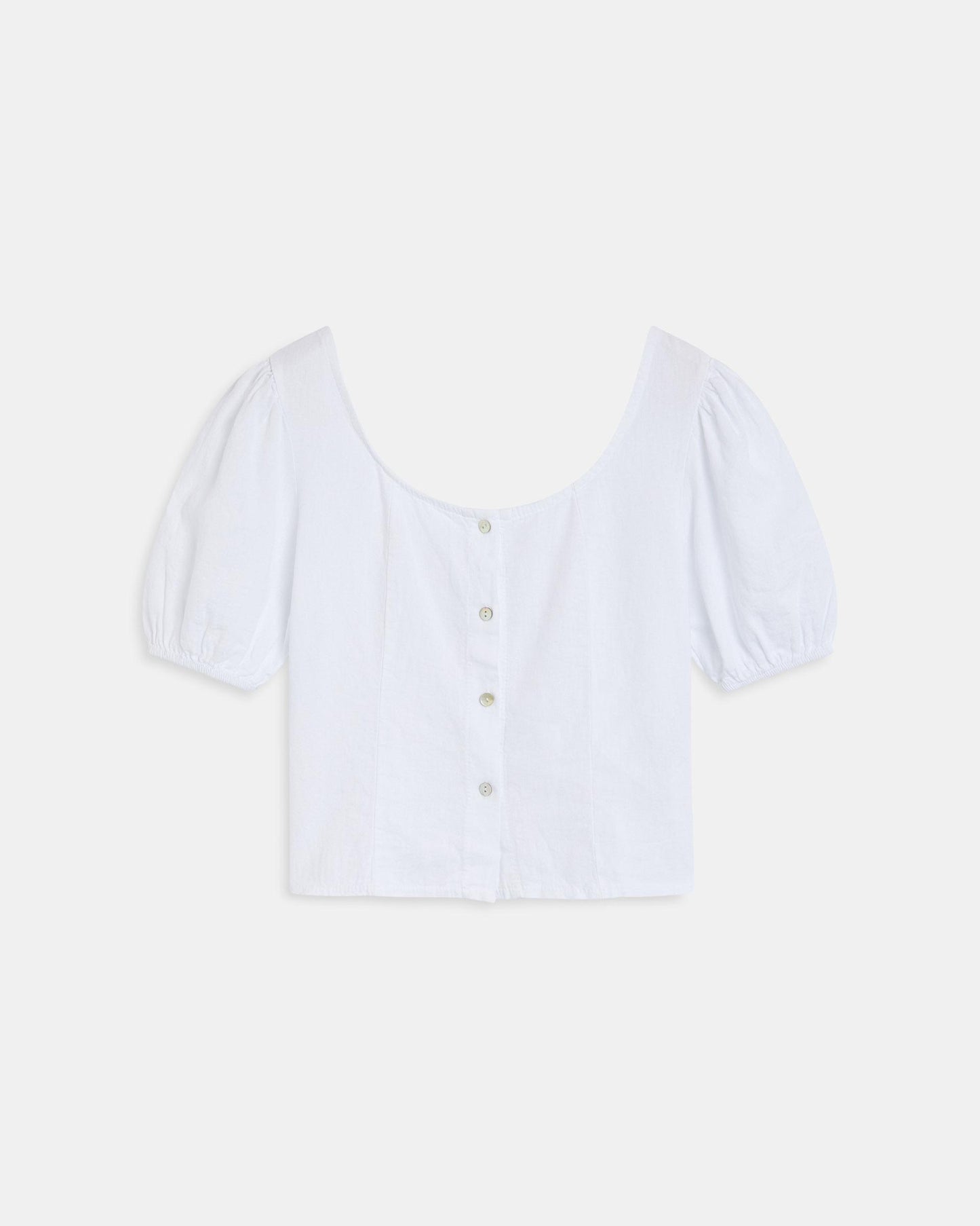 Top Manga Corta Botones Con Lino Blanco