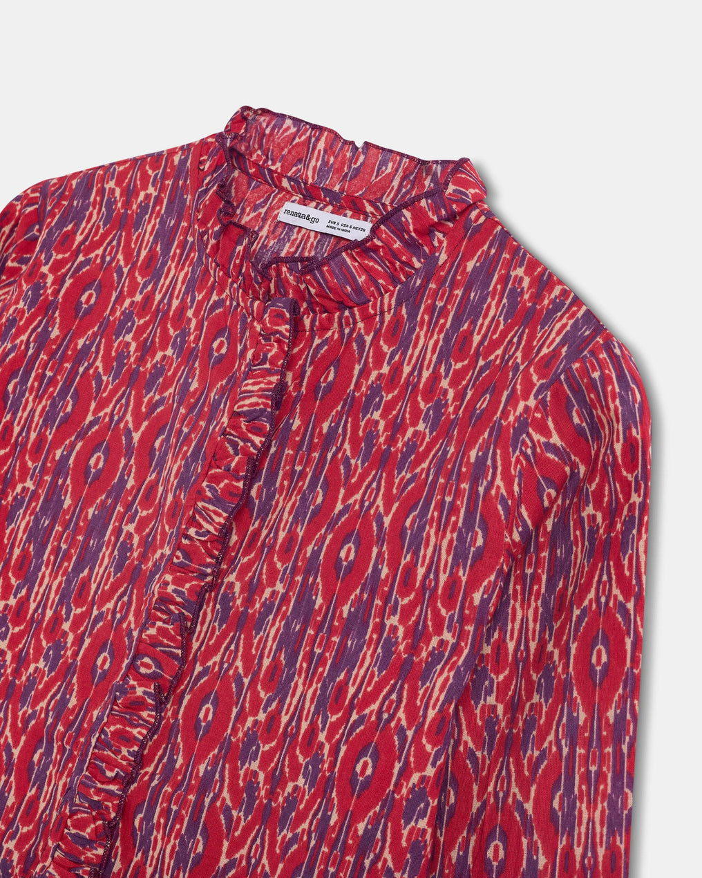 Blusa Folhos Picô Estampado Étnico Vermelha