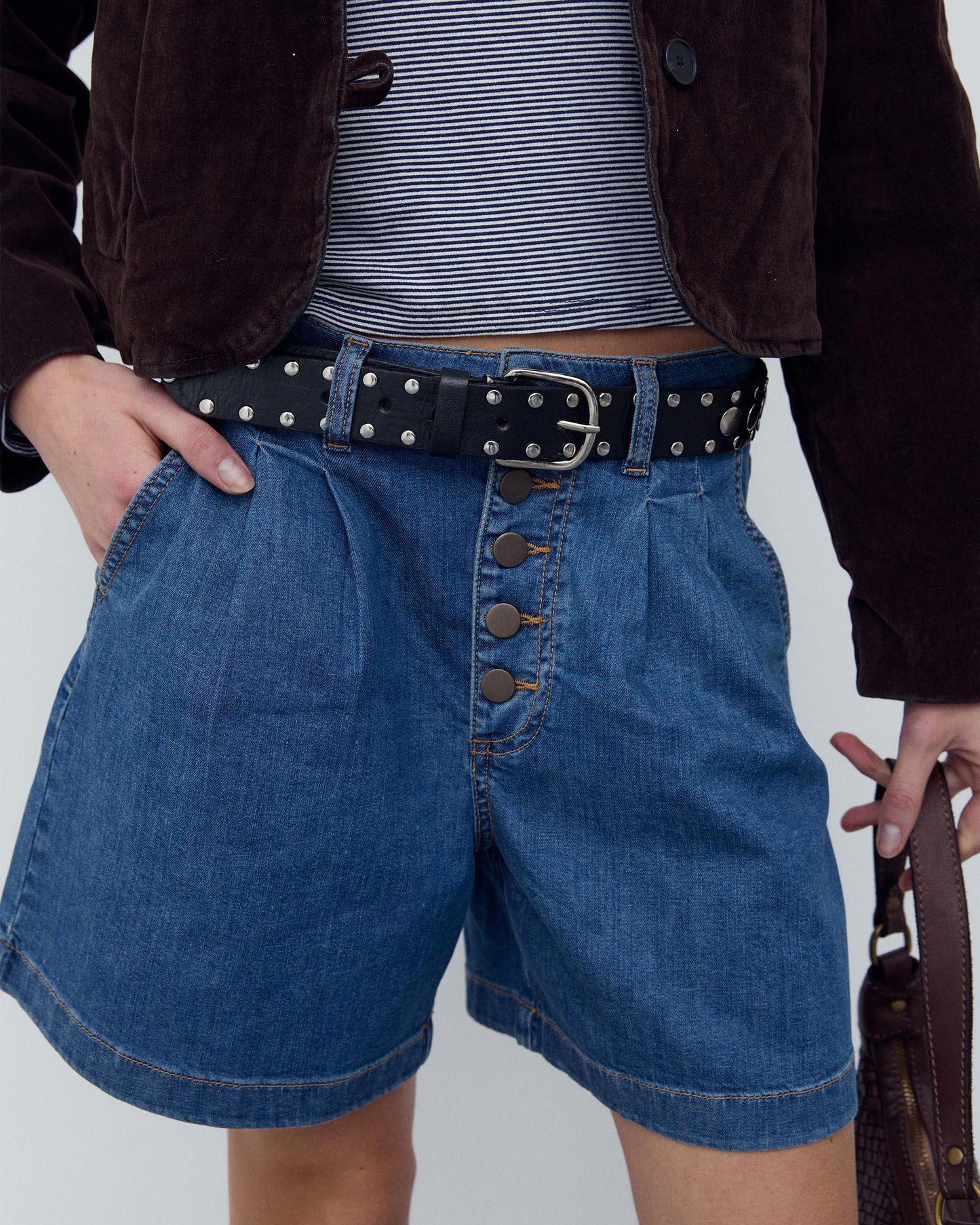 Dark Blue Pleated Bermuda Shorts