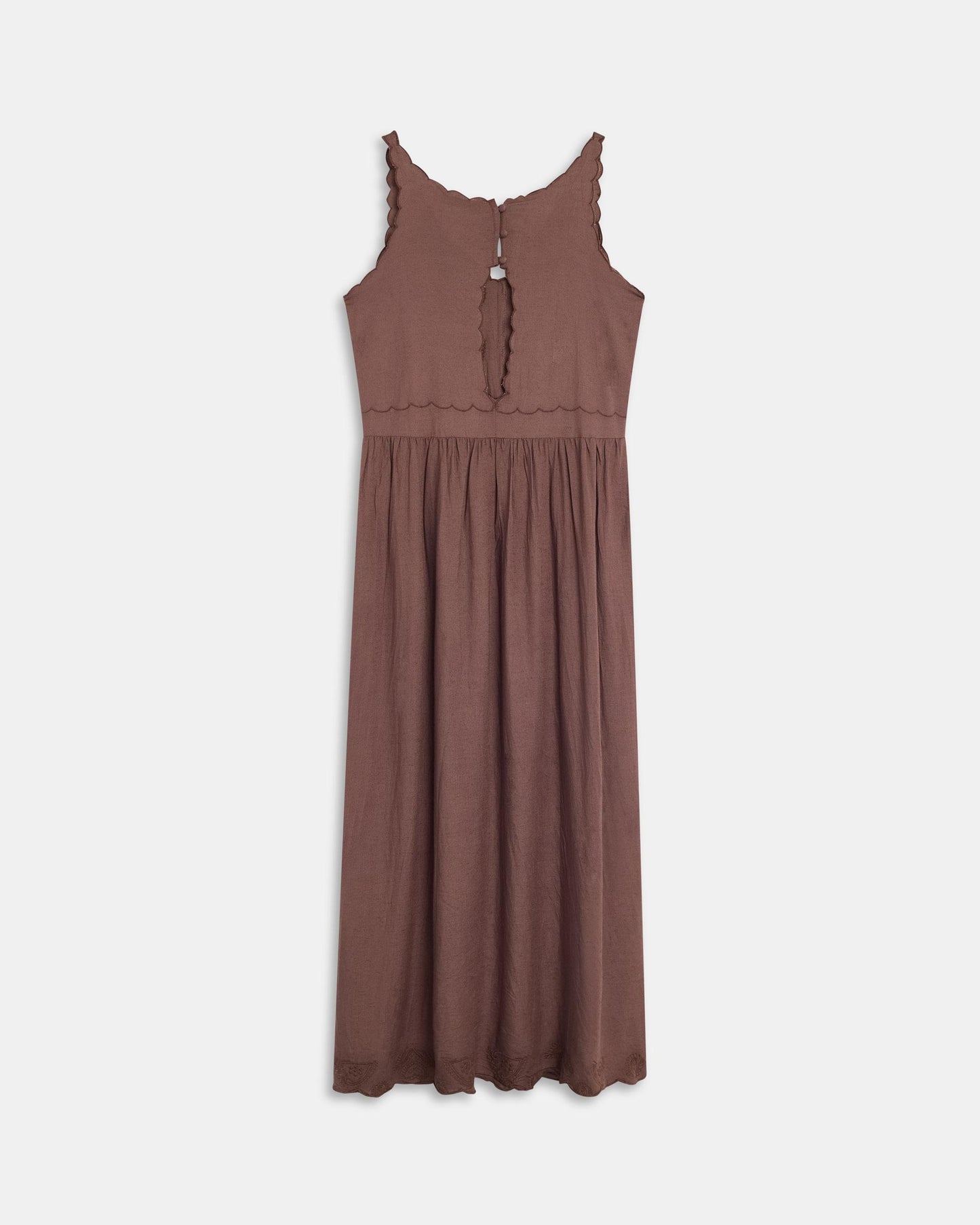 Brown Scalloped Embroidered Dress