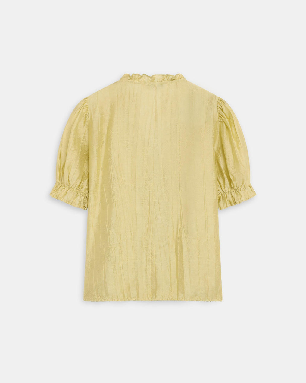 Blusa Manga Curta Folhos Decote em Bico Verde