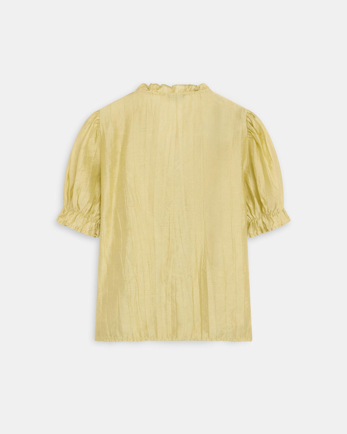 Blusa Manga Curta Folhos Decote em Bico Verde