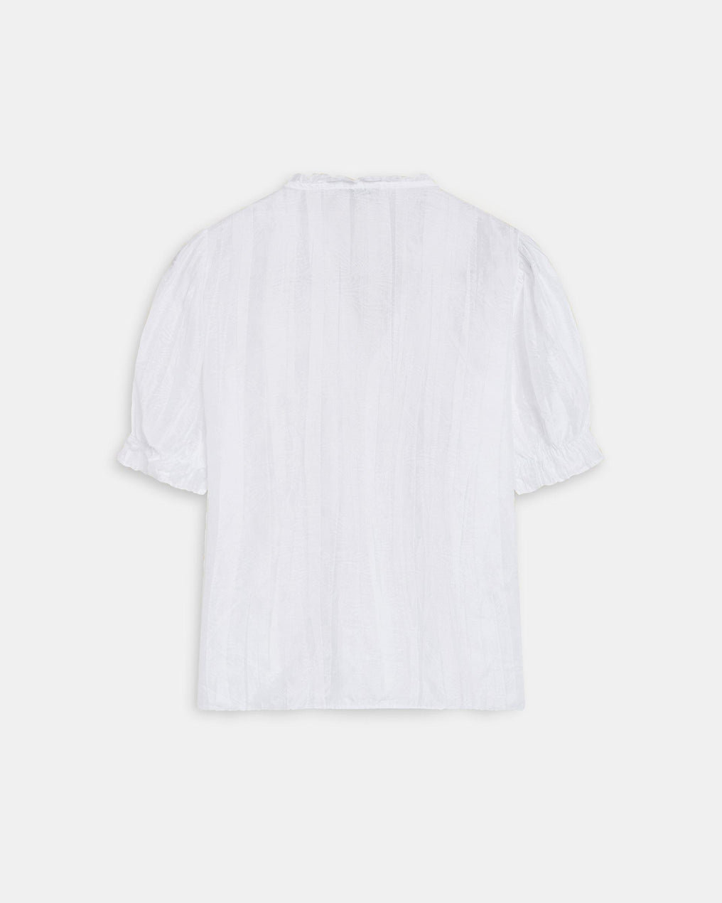 Blusa Manga Curta Folhos Decote em Bico Branca