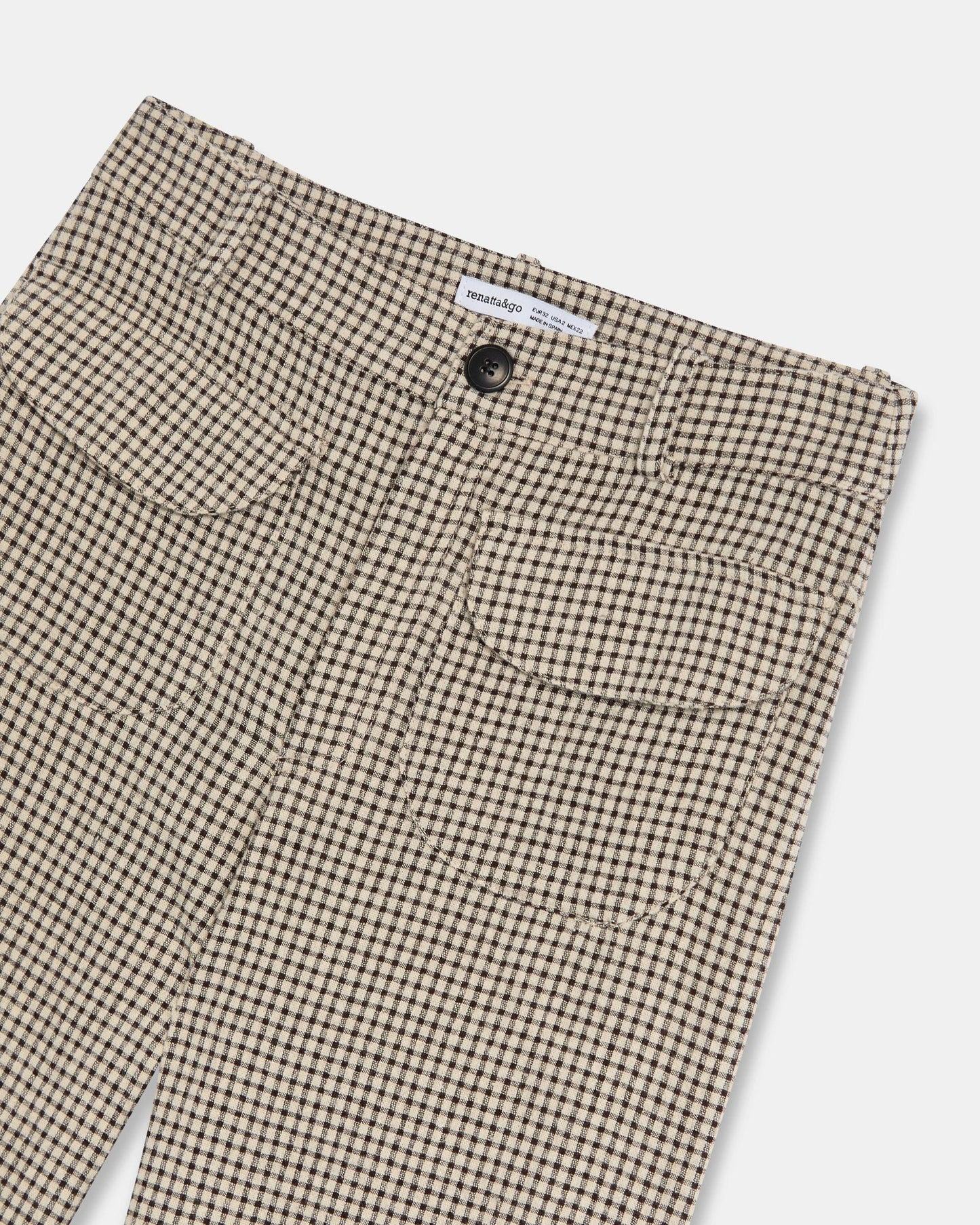 Pantalon Carreaux Poches Seersucker Beige