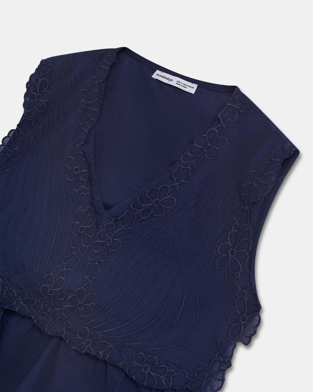 Top Embroidered Flowers Navy Blue