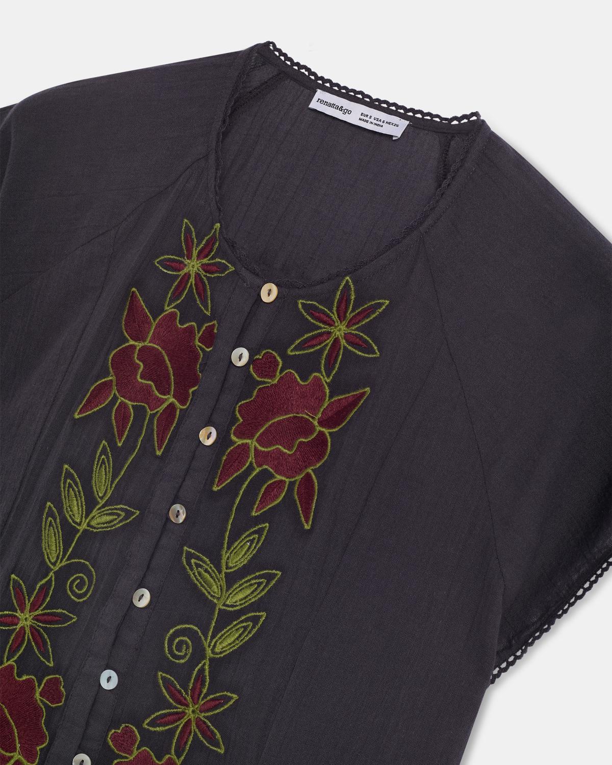 Anthracite Floral Embroidered Sleeveless Blouse