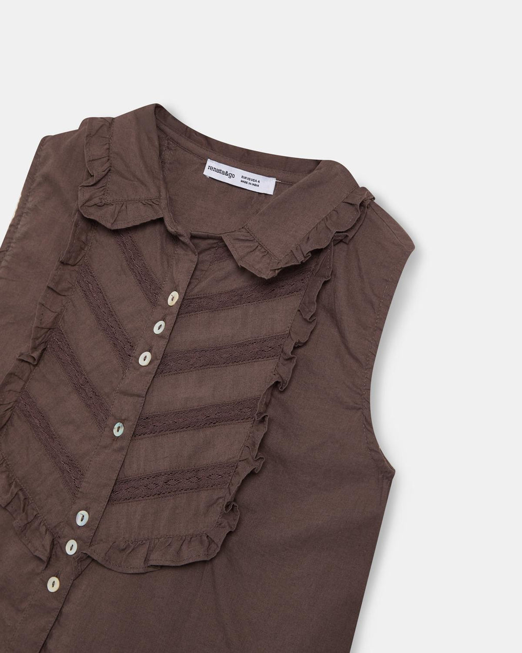 Blouse sans Manches Plastron Marron