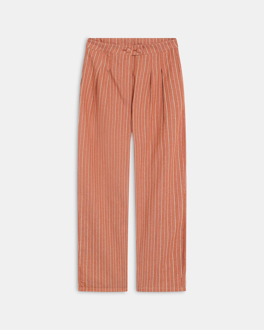 Calças Wide Leg Pregas Riscas Laranja