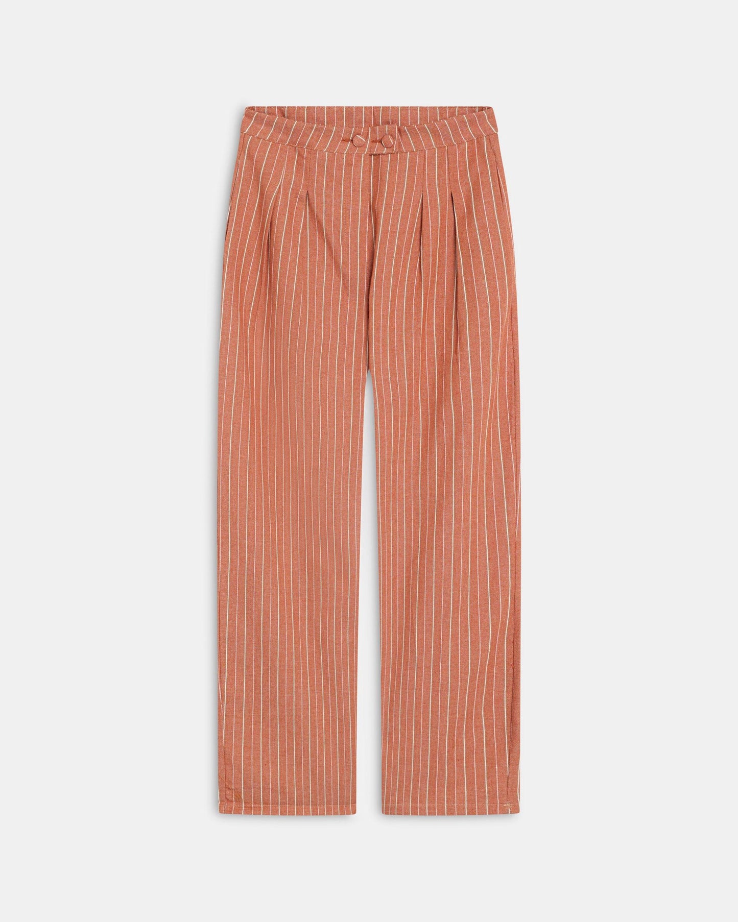 Calças Wide Leg Pregas Riscas Laranja