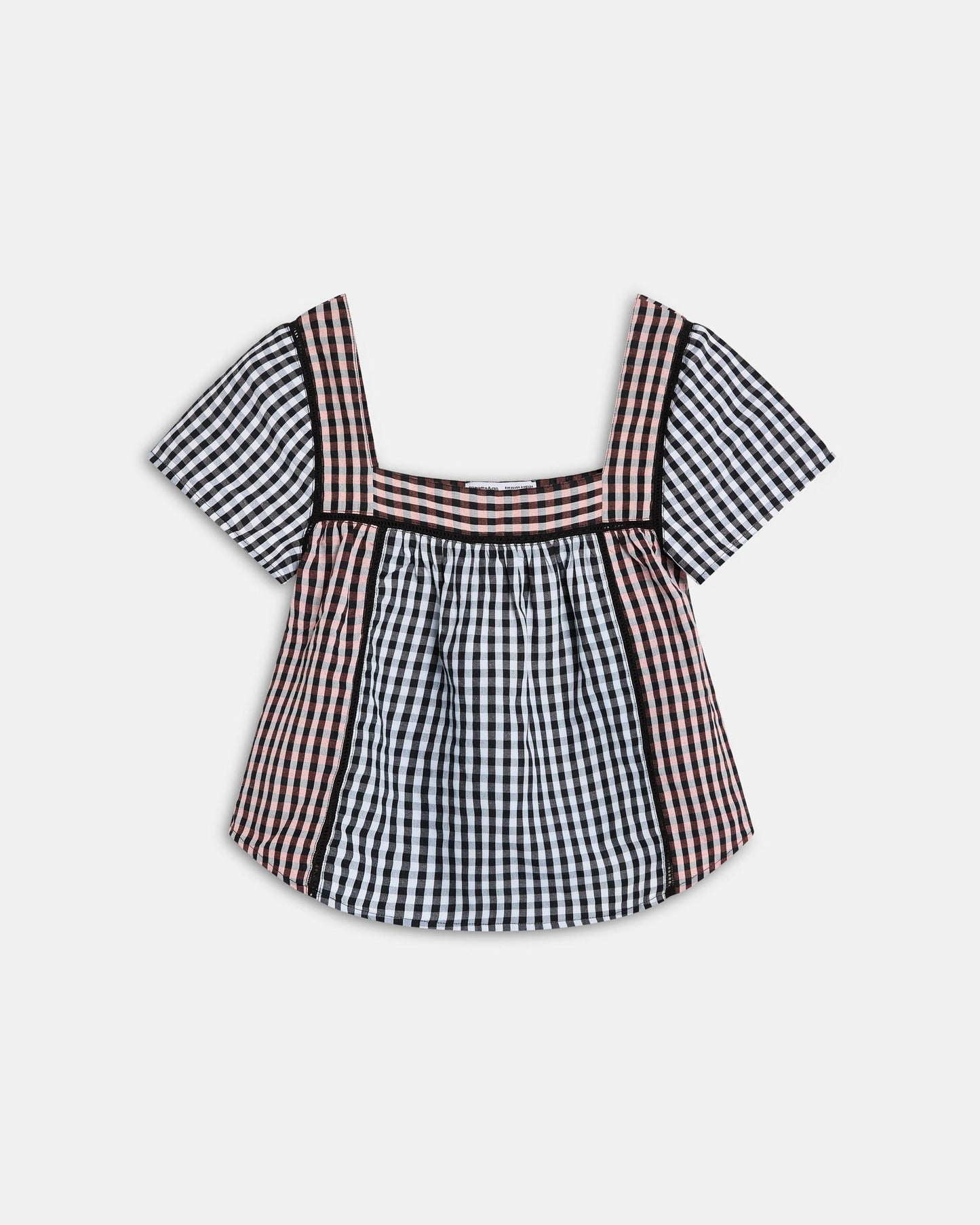 Gingham Blouse with Black Contrast