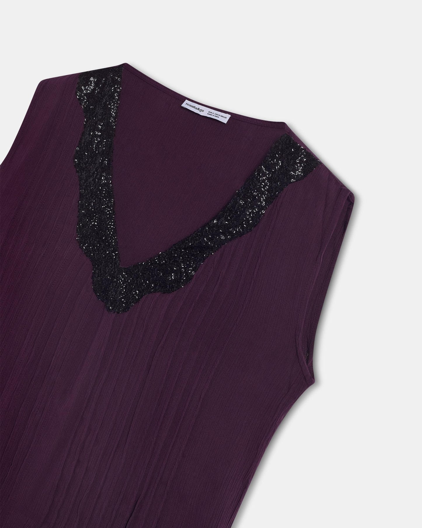 Top Lentejuelas Escote Pico Morado