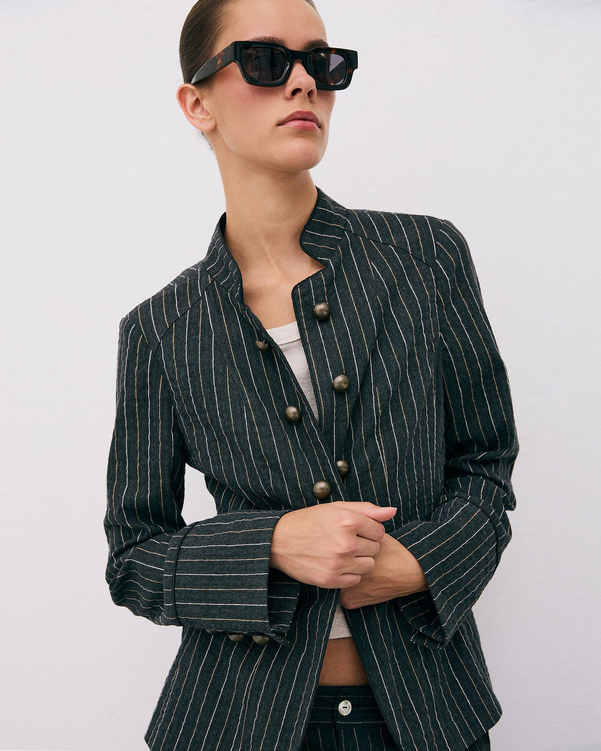 Chaqueta Rayas Botones Antracita