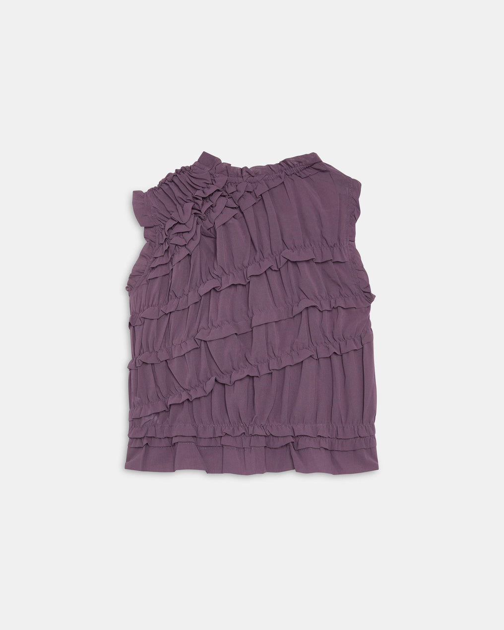 Top Violet sans Manches à Volants Diagonaux