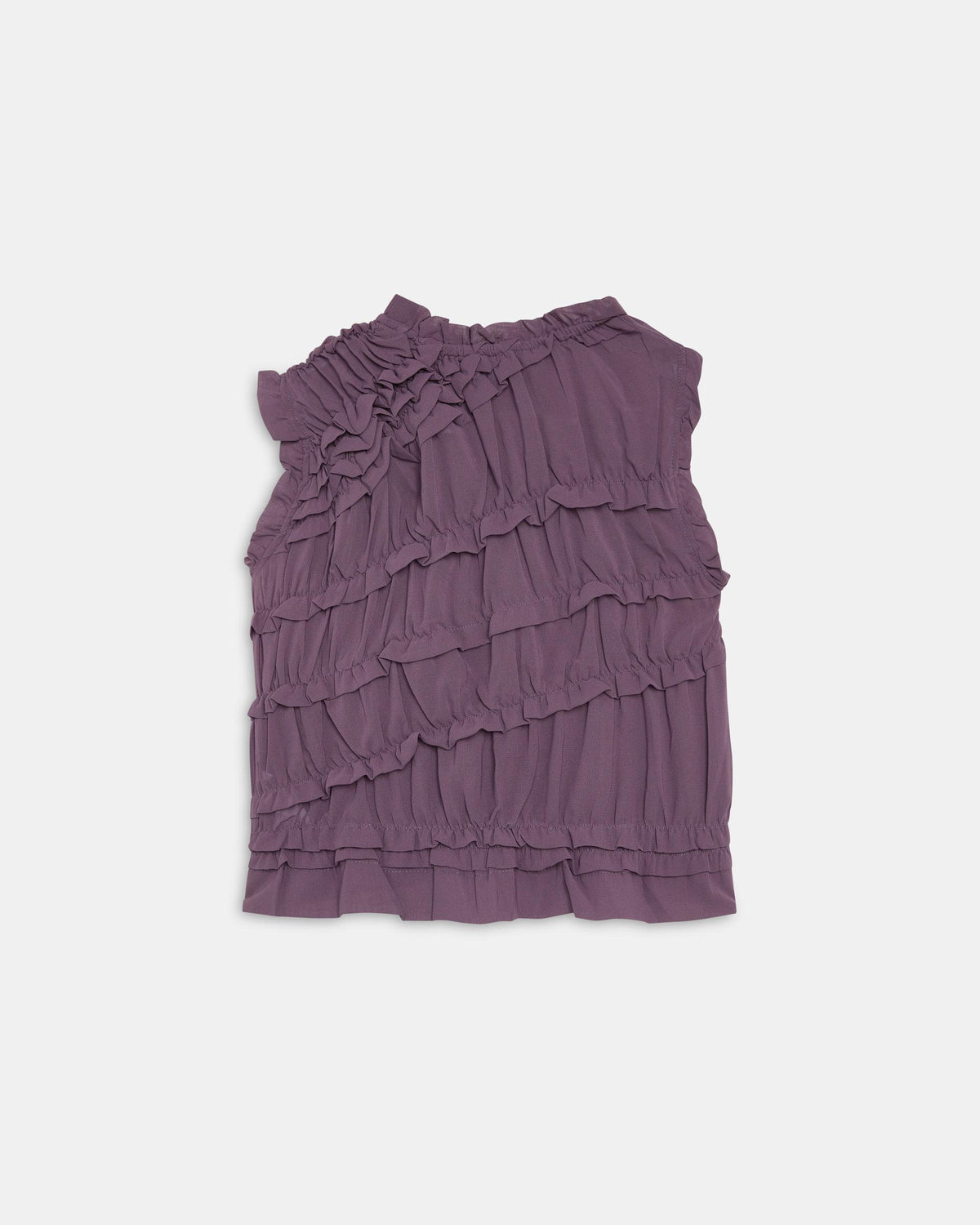 Top Violet sans Manches à Volants Diagonaux