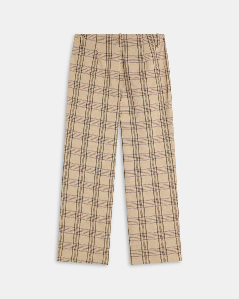 Pantalón Sin Cinturilla Cuadros Beige