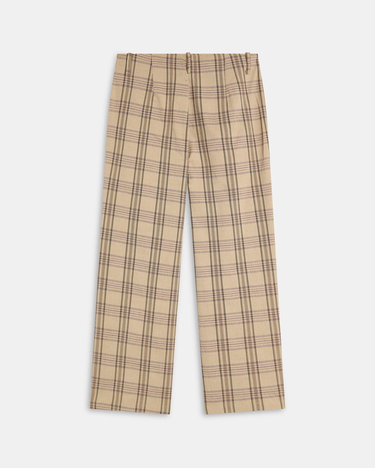 Pantalón Sin Cinturilla Cuadros Beige