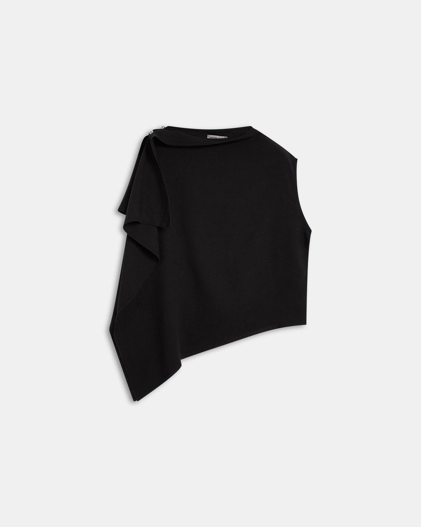 Top Asymétrique Volant Latéral Lin Noir