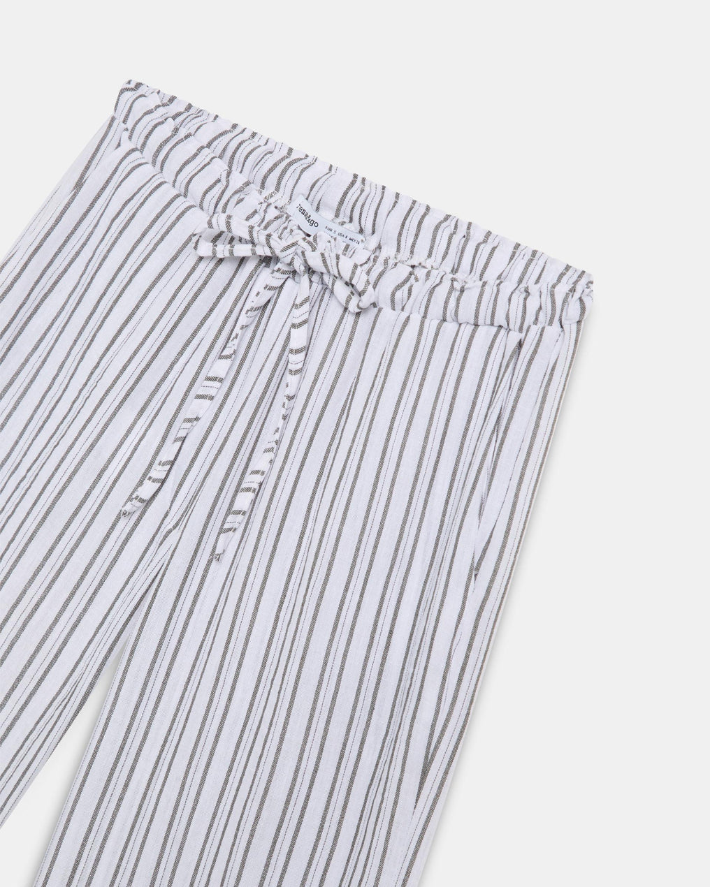 Calças Fluidas Riscas Cós com Laçada Branco