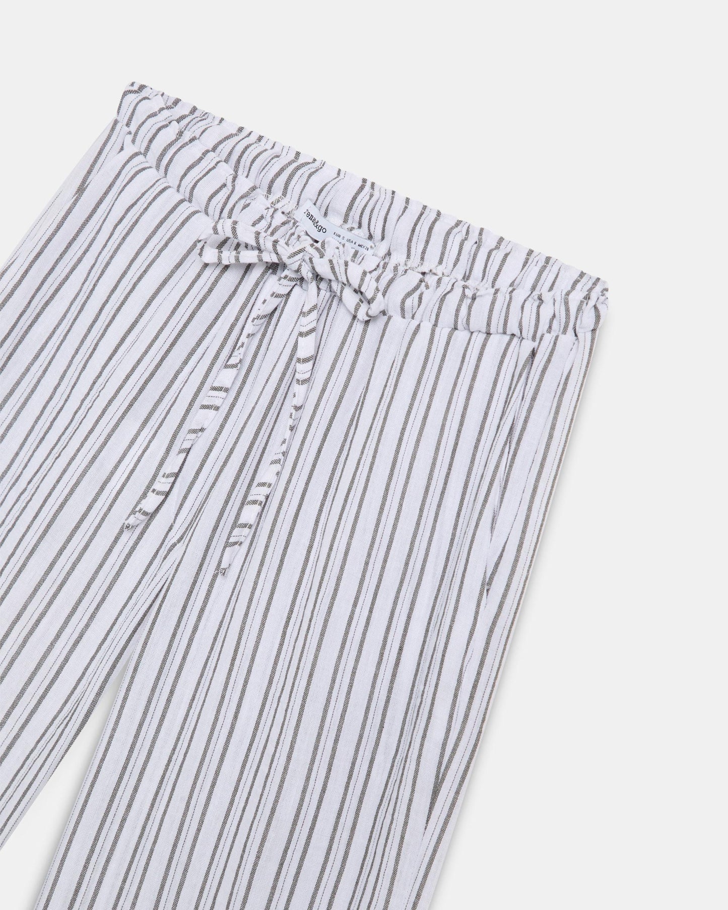 Calças Fluidas Riscas Cós com Laçada Branco