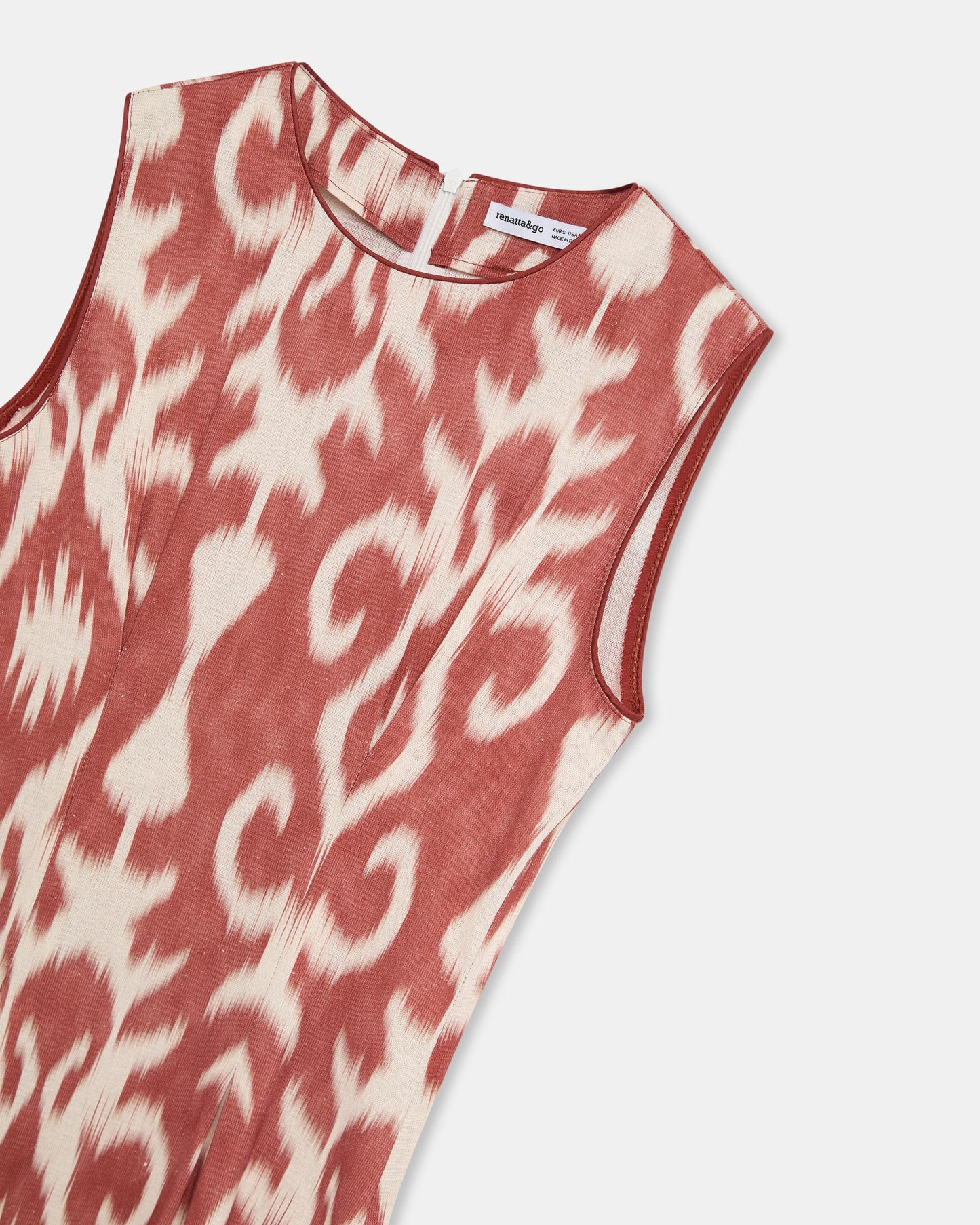 Ethnic Print Sleeveless Terracotta Dress