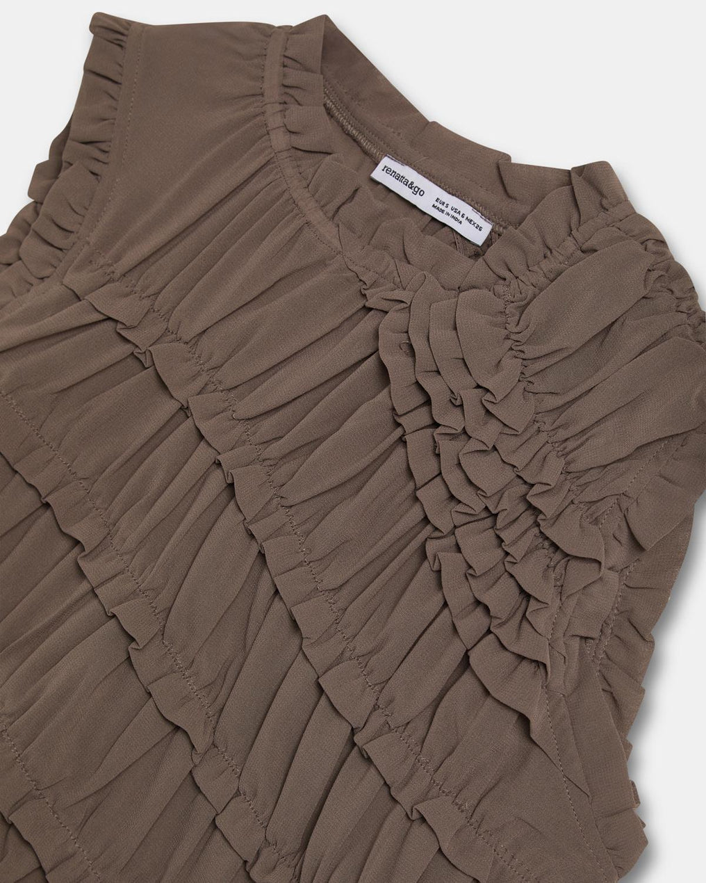 Top Taupe sans Manches à Volants Diagonaux