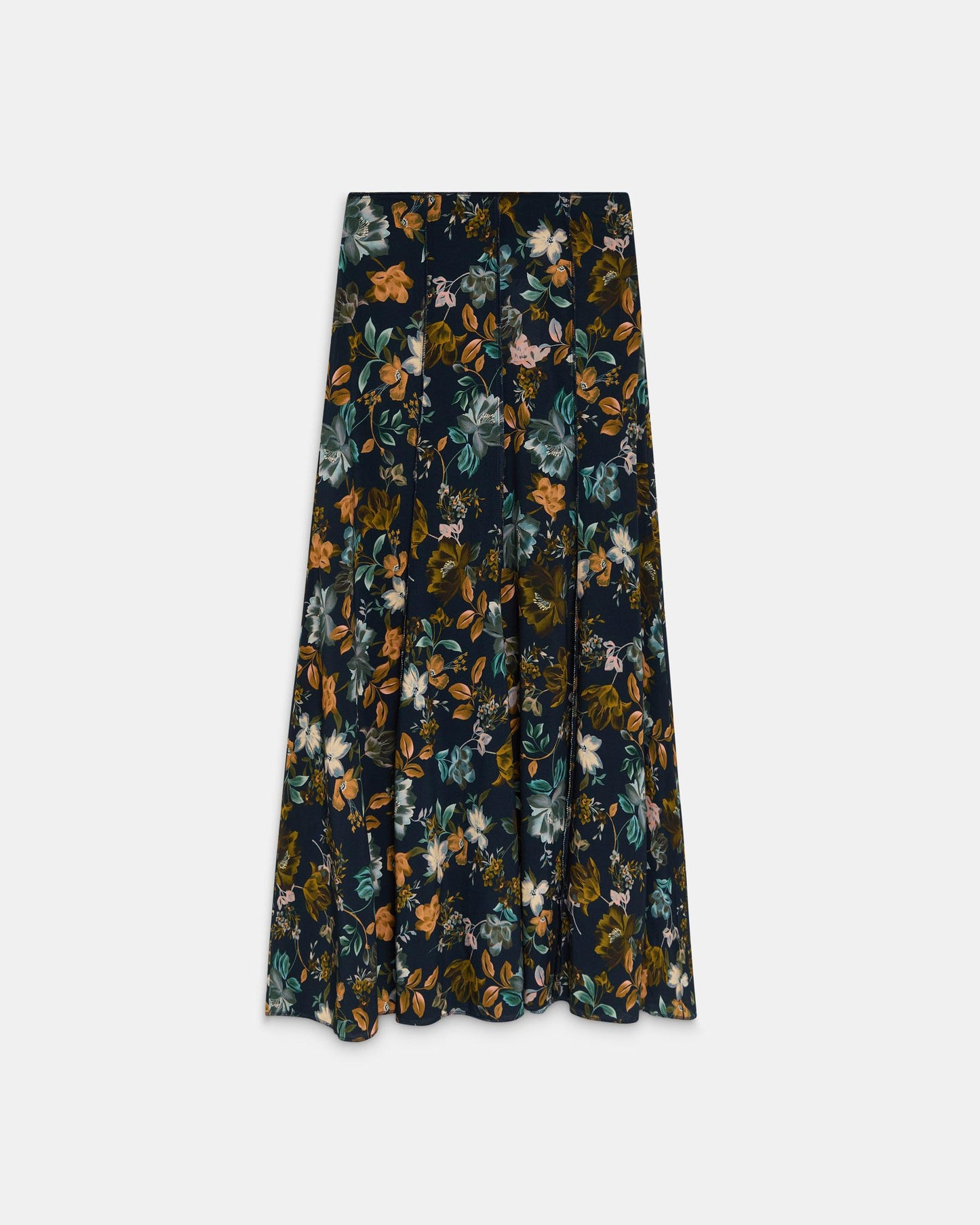 Saia Comprida Nervuras Estampado Floral Azul Marinho