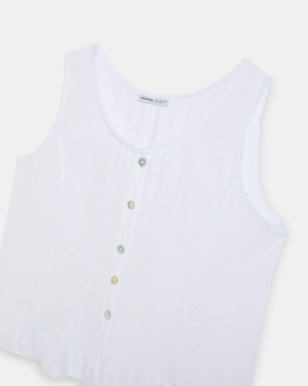 Top Boutons Volant Bas Lin Blanc