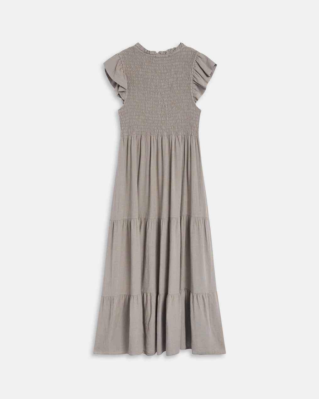 Vestido Largo Lino Nido De Abeja Taupe