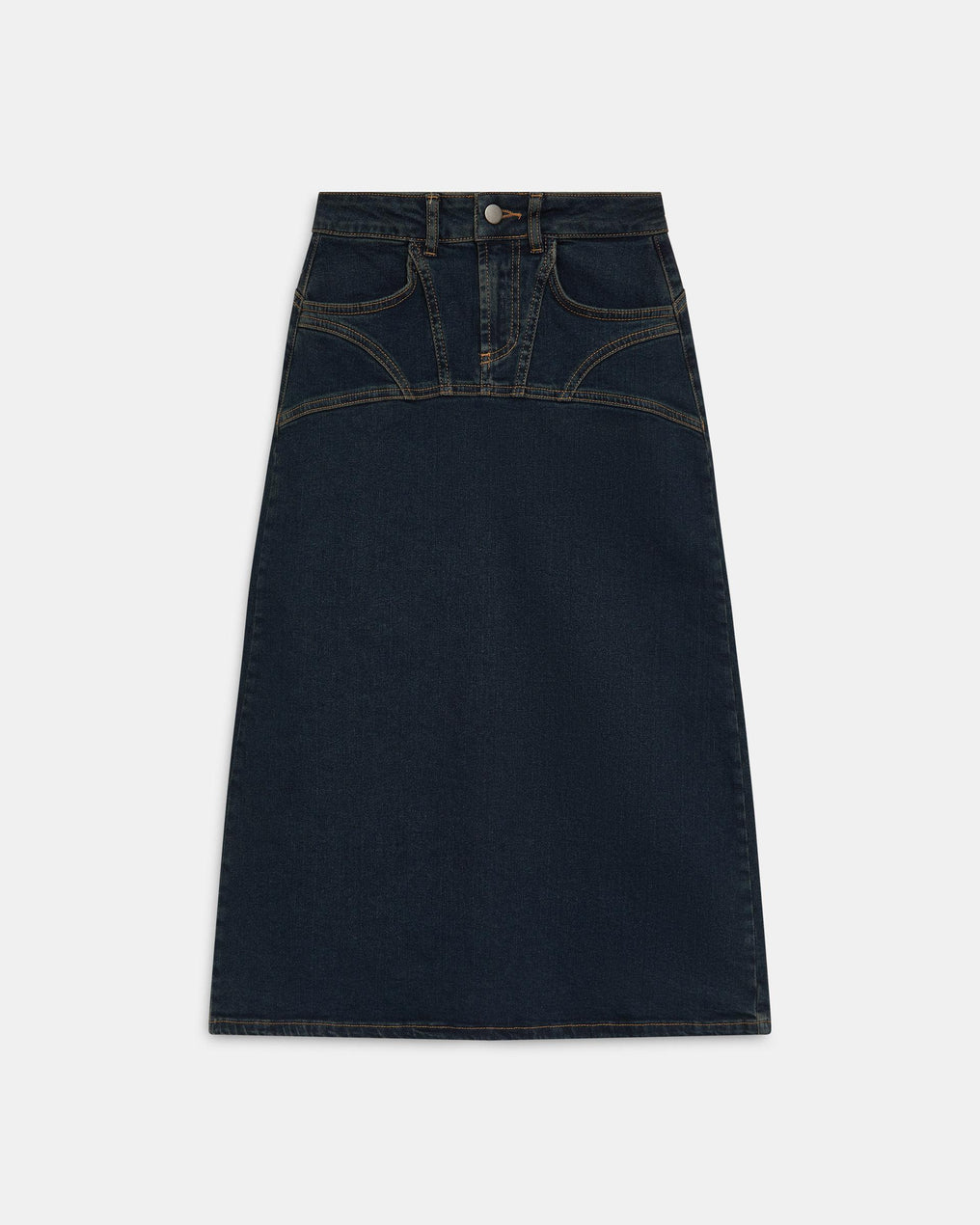 Falda Denim Costuras Azul Oscuro