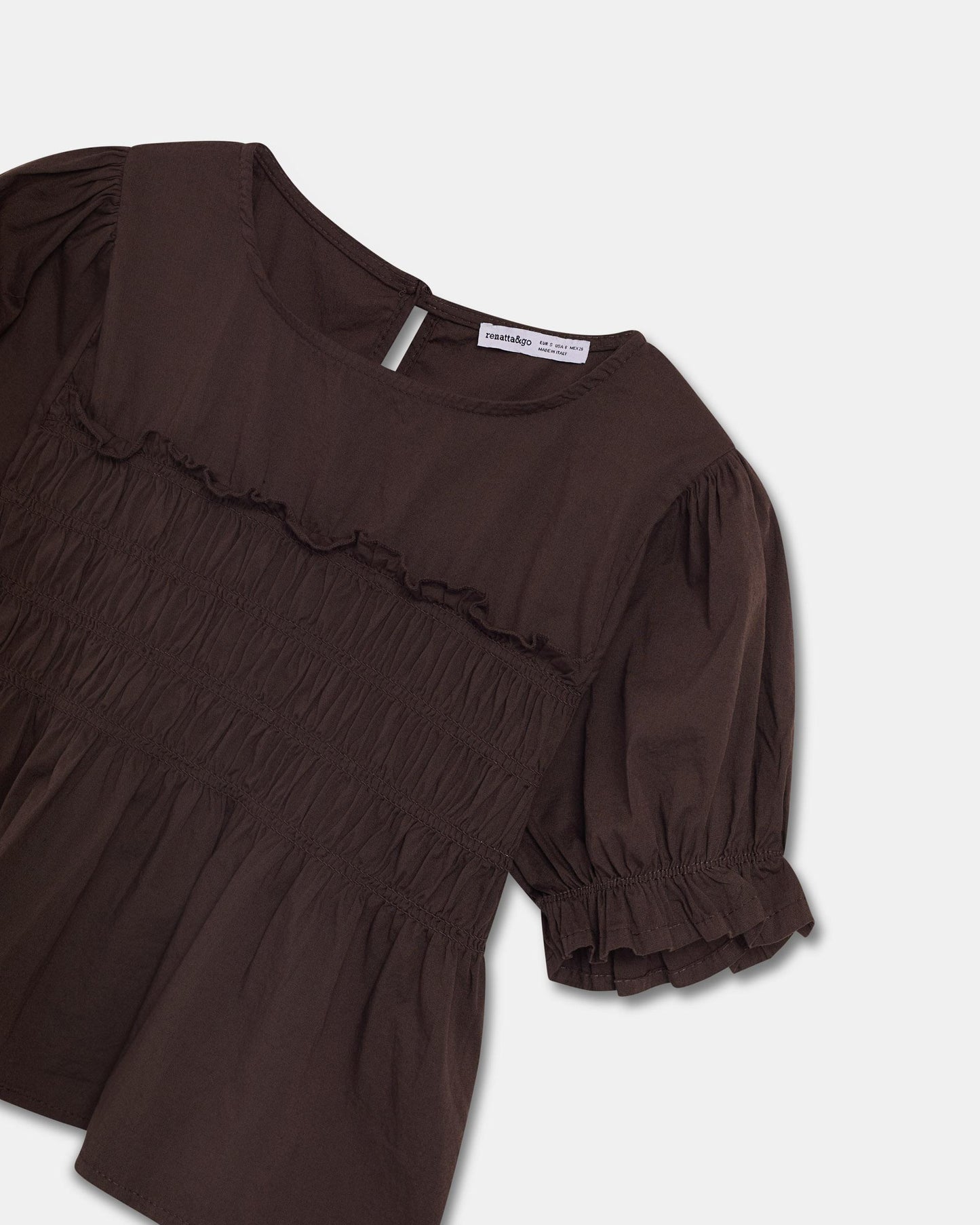 Puff Sleeve Smocked Blouse Brown