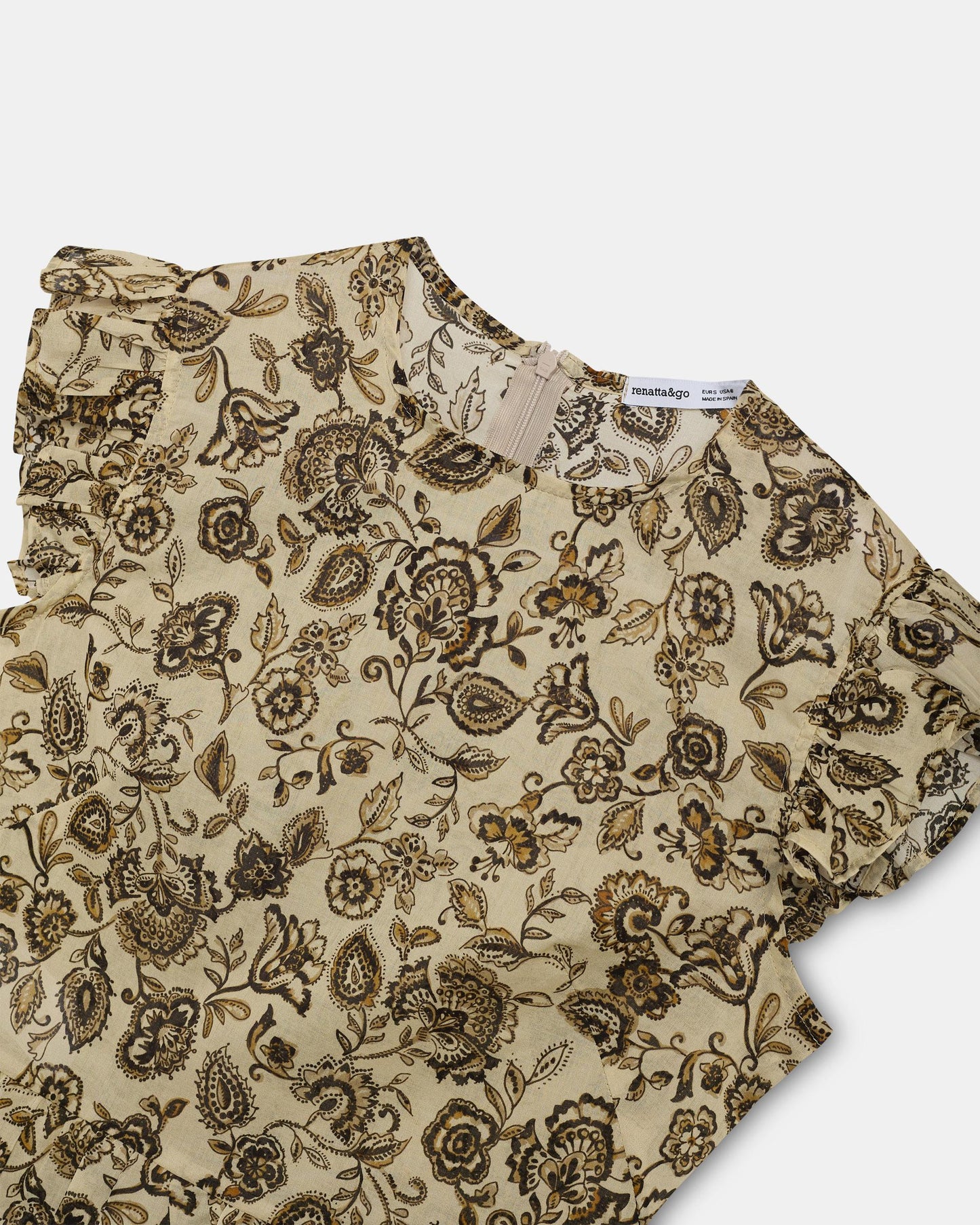 Blusa Volante Bajo Estampado Floral Crudo