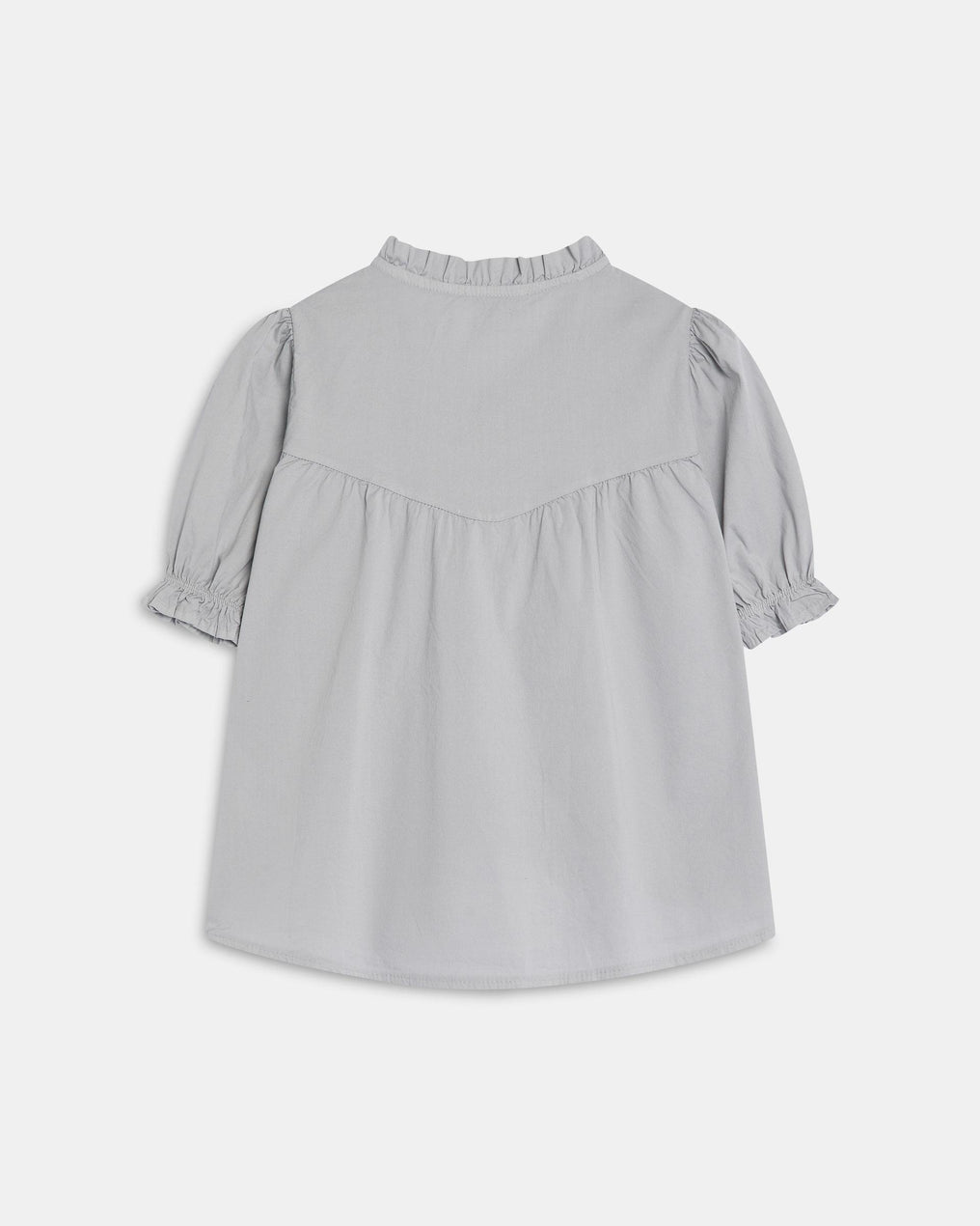 Blusa Manga Abaloada Escapulário em Bico Folhos Cinzento