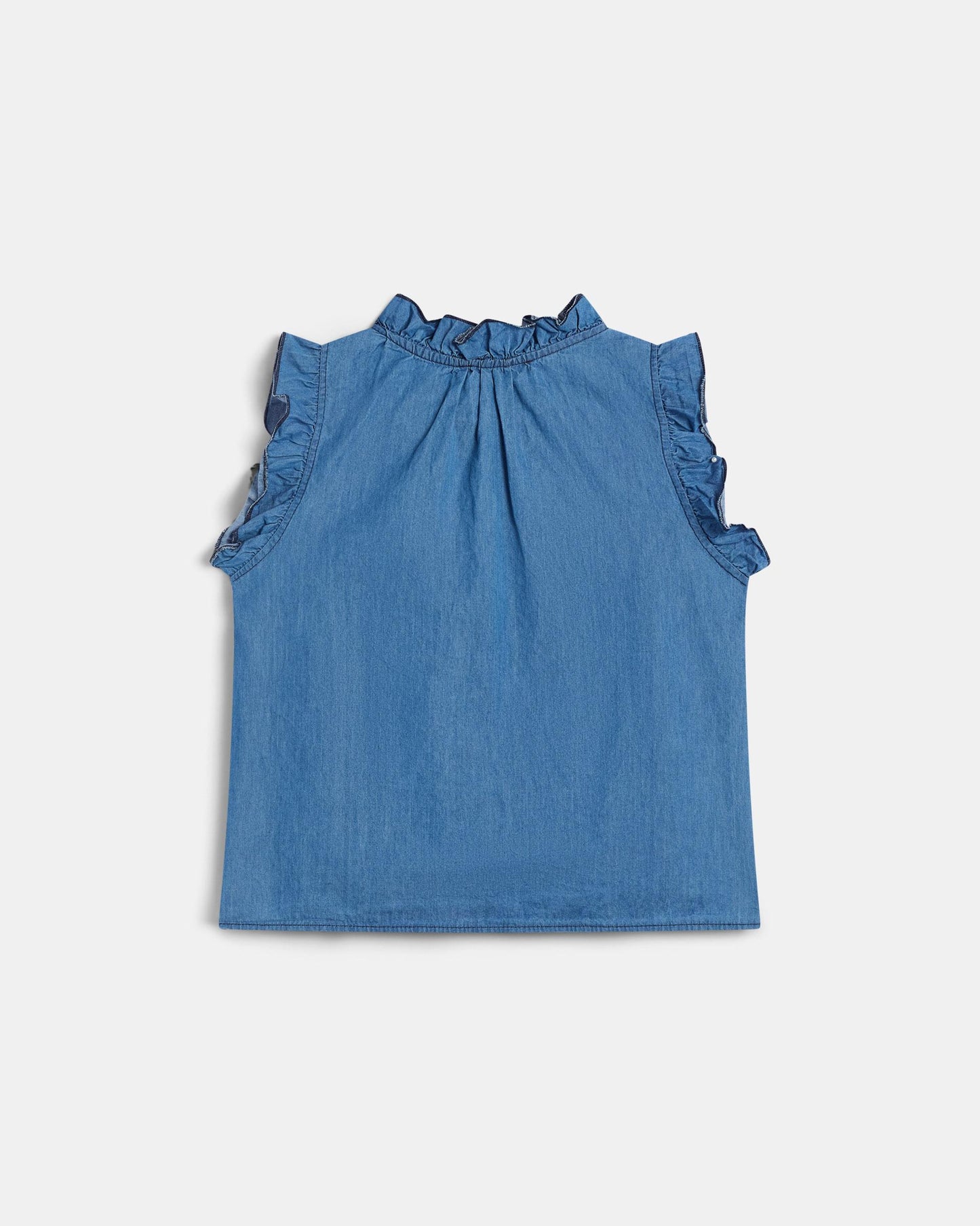 Blusa Sin Mangas Volantes Escote V Tipo Denim Azul Jeans