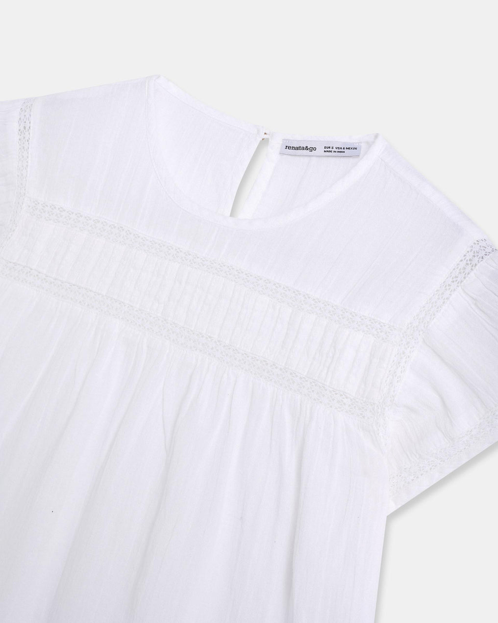 Blouse Manches Courtes Dentelle Avant Blanc